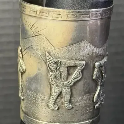 Vintage Peruvian .995 Fine Silver Andean Figural Cuff Bracelet