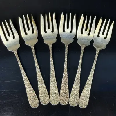 Sterling Silver Stieff "Rose" Salad Forks, Monogrammed (6)