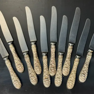 Stieff "Rose" Sterling Silver Hollow Handle Knives With Stainless Blades (10)