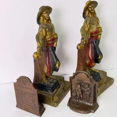 Vintage Armor Bronze Co. Cold Painted Swashbuckler Bookends Plus Sir Francis Drake Bookends