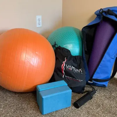 Yoga Mat, Towel, Blocks (2), And Carrier, Yamuna Body Rolling Balls, Yoga Balls