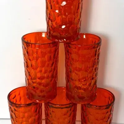 Mid-Century Fostoria "Pebble Beach" Tumblers In Flaming Orange (6)