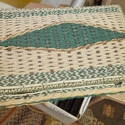 Sale Photo Thumbnail #79: Vintage Woven Sewing Basket with Decorative Lid
