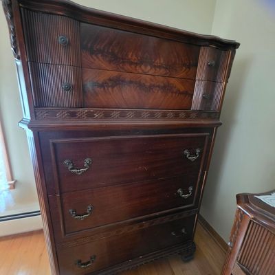 Sale Photo Thumbnail #5: Antique Flame Mahogany Highboy Dresser