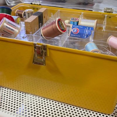 Sale Photo Thumbnail #87: Vintage Yellow Wil-Hold Plastic Sewing Box with Assorted Thread and Notions