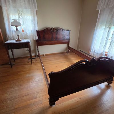 Sale Photo Thumbnail #12: Vintage French Provincial Carved Mahogany Full Size Bed Frame