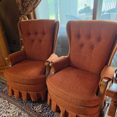 Sale Photo Thumbnail #6: Mid-Century Modern Wingback Swivel Chairs