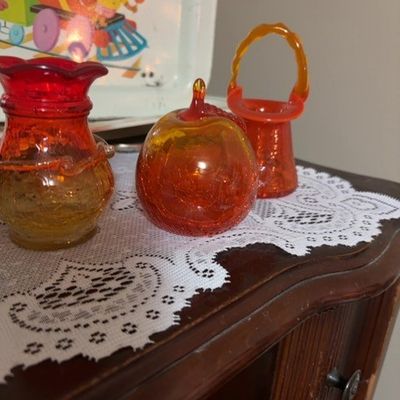 Sale Photo Thumbnail #67: Vintage Amberina Crackle Glass Miniatures Collection
