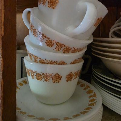 Sale Photo Thumbnail #97: Pyrex Butterfly Gold Cups and Saucers