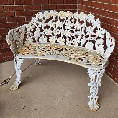 Sale Photo Thumbnail #14: Vintage Cast Iron Grape and Leaf Pattern Garden Bench