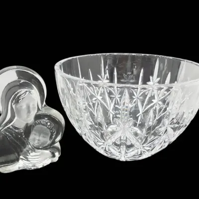 Marquis By Waterford Crystal Bowl & Viking Glass Madonna & Child 