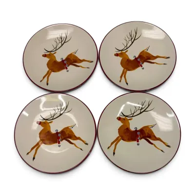 Four Longaberger Christmas Reindeer Plates