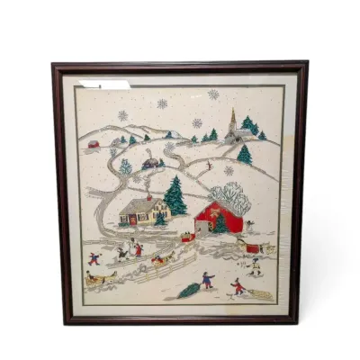 Nostalgic Snowy Day Fabric Folk Art (34" x 32")