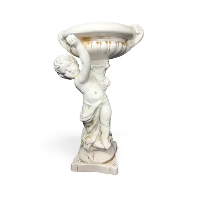 Mid-20th Century Inarco E-543 White Ceramic Cherub Angel Holding Bowl Figurine