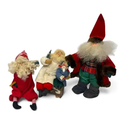 Three Stuffed Christmas Santa Figurines