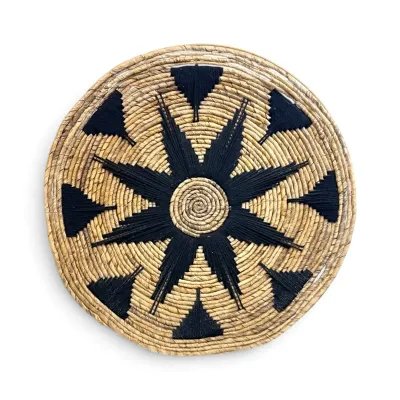 Banana Bark & Black Yarn Round Wall Sculpture