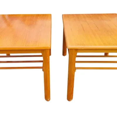 Danish MCM Wooden Side Tables w/ Honey-Toned Teak Finish - Møbelfabrikken Toften