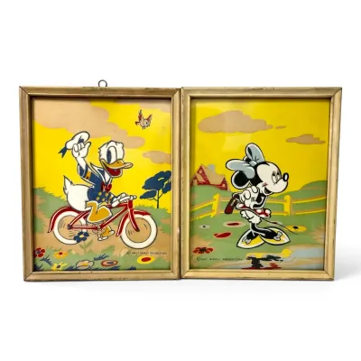 Vintage Disney Minnie Mouse & Donald Duck Framed Prints (8''  x 10'')