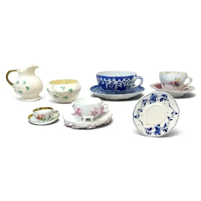 Ireland Belleek Pottery, Japanese Blue Phoenix Tea Cup/Saucer, Holland Delft Blue Saucer & More