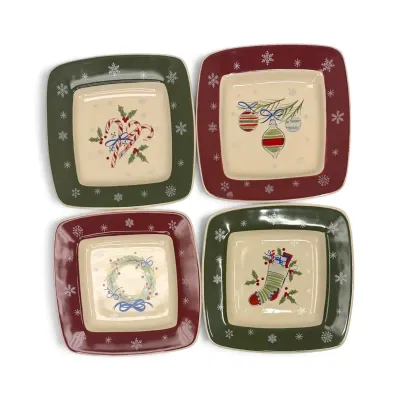 Four Longaberger Christmas Plates - Wreath, Candy Cane, Ornament, & Stocking Designs
