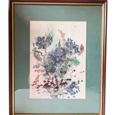 Floral Watercolor Framed Painting - Signed M.J. Moyer '88