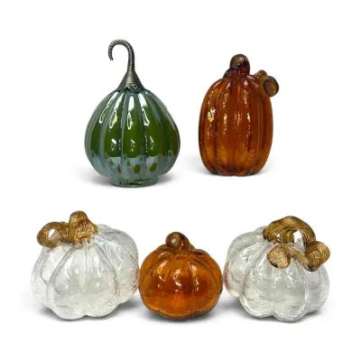 Five Glass Pumpkins - Green, Orange, Clear/Iridescent