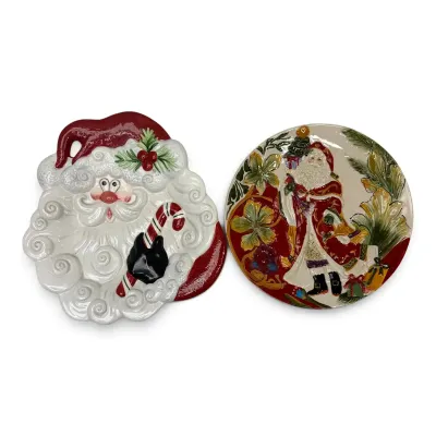 Two Fitz and Floyd Christmas Ceramic Plates in Santa Designs