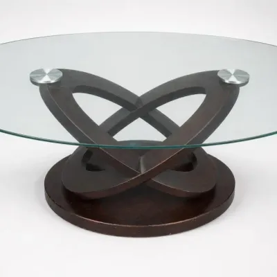 Oval Glass Coffee Table With Sculptural Wood Base