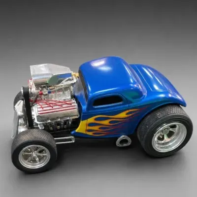Blue Hot Rod Model Car With Flame Decals