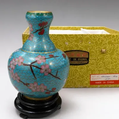 Blue Floral Cloisonné Vase With Box