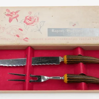 Regent Sheffield Carving Knife and Fork Set in Box