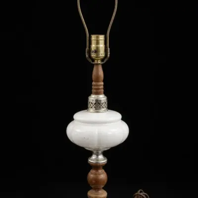 White Glass and Wood Table Lamp