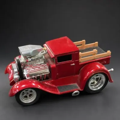 Red Metal Hot Rod Pickup Truck Model