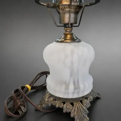 White Glass and Metal Table Lamp