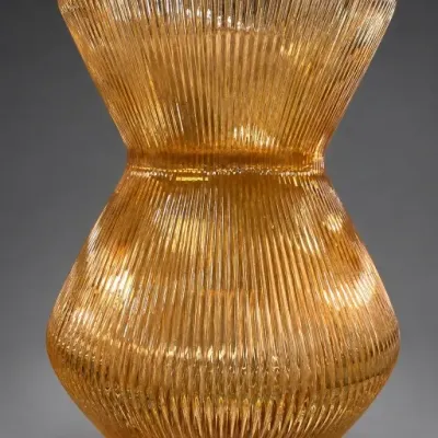 Amber Ribbed Glass Vase
