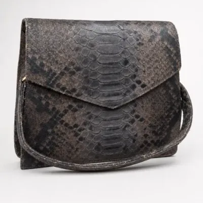 Black Faux Snakeskin Shoulder Bag