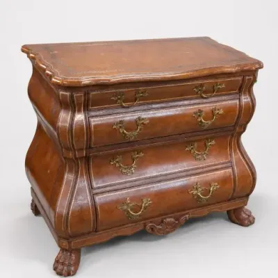 Wooden Bombe Chest With Brass-Tone Drawer Pulls