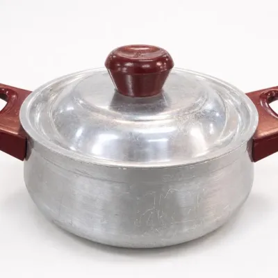 Aluminum Pot With Red Handles and Lid
