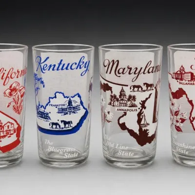 Assorted State Souvenir Glass Tumblers Set of Four