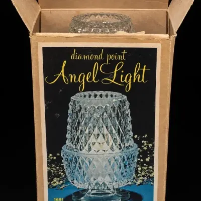 Indiana Glass Diamond Point Angel Light 2-Piece Candle Lamp in Box