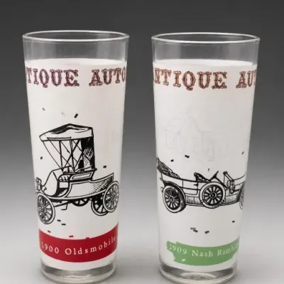 Antique Auto 1900 Oldsmobile and 1909 Nash Rambler Glasses