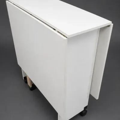 White Drop-Leaf Rolling Table