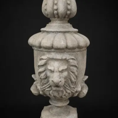 Cast Stone Urn With Lion Head Motif