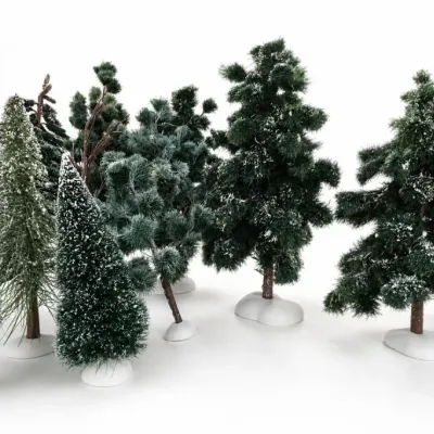 Assorted Miniature Snow-Covered Model Pine Trees