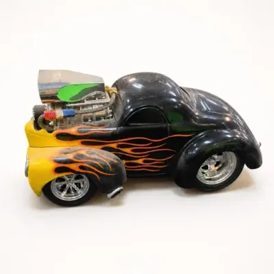 Black and Yellow Flame Hot Rod Model Car