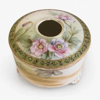 Hand-Painted Floral Porcelain Hair Receiver