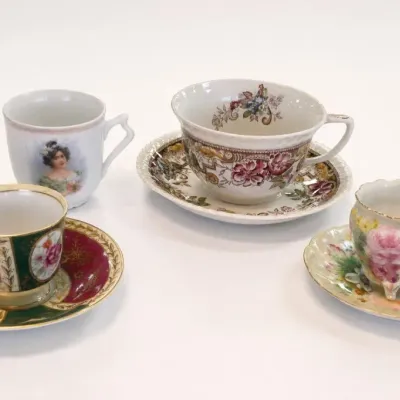 Assorted Decorative Porcelain Teacups and Saucers