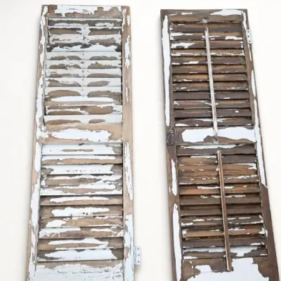 Pair of Distressed Wood Louvered Shutters