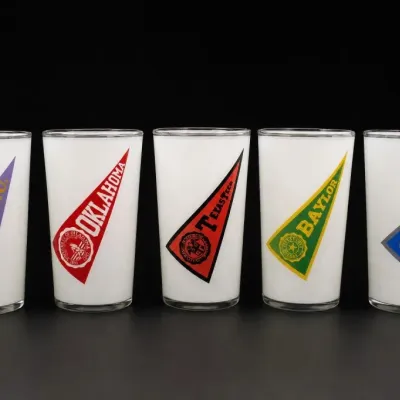 Collegiate Pennant Milk Glass Tumblers Group