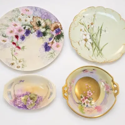 Hand-Painted Floral Porcelain Dish Group